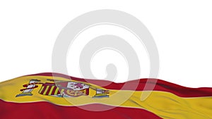 Spain fabric flag waving on the wind loop. Spanish embroidery stiched cloth banner swaying on the breeze. Half-filled white