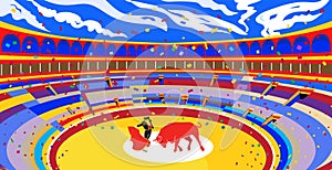 Spain fiestas Bullfighting abstract poster. 2024 Spanish San Fermin Festivals Bullfight Running bulls attraction sign