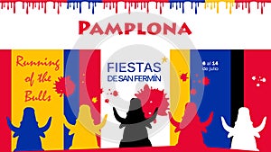 Spain fiestas Bullfighting abstract poster. 2024 Spanish San Fermin Festivals Bullfight Running bulls attraction sign