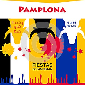 Spain fiestas Pamplona Running bulls attraction Bullfighting abstract poster. 2024 Spanish San Fermin Festivals Bullfight sig