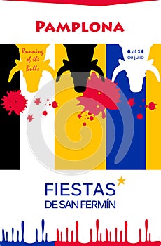 Spain fiestas Pamplona Running bulls attraction Bullfighting abstract poster. 2024 Spanish San Fermin Festivals Bullfight sig