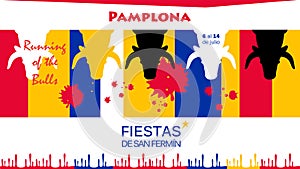 Spain fiestas Pamplona Running bulls attraction Bullfighting abstract poster. 2024 Spanish San Fermin Festivals Bullfight sig