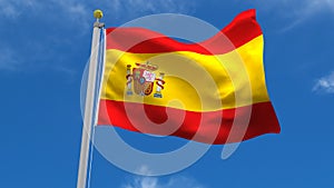 Spain Flag Country 3D Rendering in Blue Sky Background