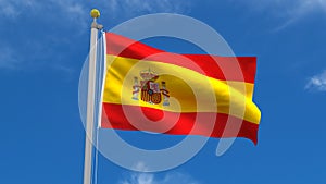 Spain Flag Country 3D Rendering in Blue Sky Background