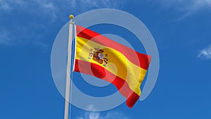 Spain Flag Country 3D Rendering in Blue Sky Background