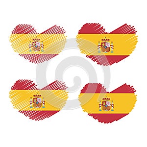 Spain flag in heart shape on white background. Vector Illustration.