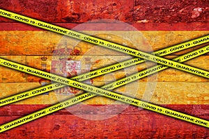 Spain flag illustration. Coronavirus danger area, quarantined country