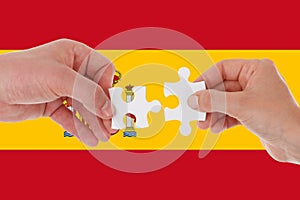 Spain flag, intergration of a multicultural group of young people