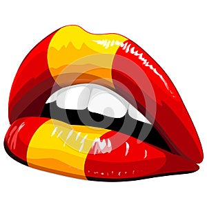 Spain Flag Lipstick on Sensual Lips