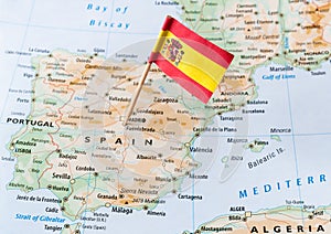 Spain flag on map photo