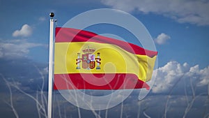 Spain flag waving with blue sky in summer - video animation