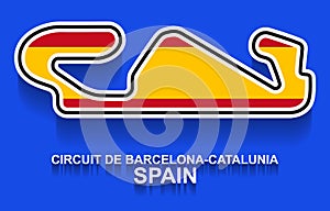 Spain grand prix race track for Formula 1 or F1 with flag. Detailed racetrack or national circuit