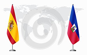 Spain and Haiti flags for official meeting