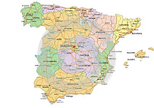 Spain - Highly detailed editable political map with labeling.