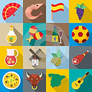 Spain icons set, flat style