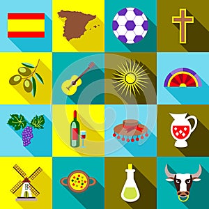 Spain icons set, flat style