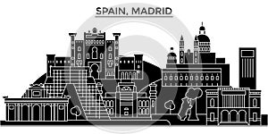 Spain, Madrid architecture vector city skyline, travel cityscape with landmarks, buildings, isolated sights on