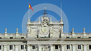 Spain, Madrid, Armory Square (Plaza de la Armeria), Royal Palace of Madrid, attic with clock and weather vane