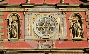 Spain, Madrid, 25 Calle de Alcala, Iglesia de las Calatravas, bas-reliefs on the facade of the church photo