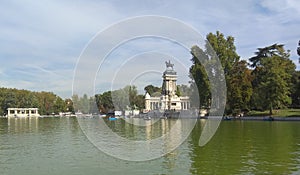 Spain, Madrid, El Retiro Park, Estanque Grande del Retiro, view of the lake and the monument to Alfonso XII photo