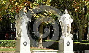 Spain, Madrid, Plaza de Oriente, statues of Dona Sancha, Queen of Leon and Fernando I photo