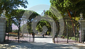 Spain, Madrid, Sabatini Gardens, entrance to the park from the Calle de Bailen