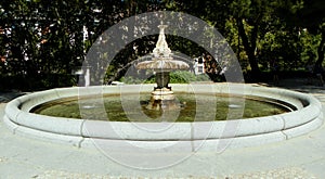 Spain, Madrid, Sabatini Gardens, fountain with pool