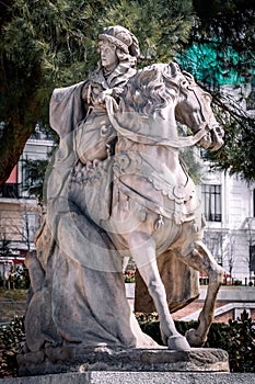 Spain, Madrid, Sabatini Gardens, male equestrian statue