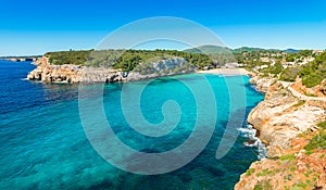 Spain Majorca beach bay of Cala Romantica, Balearic Islands