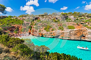 Spain Majorca beach Cala des Moro, Mediterranean Sea, Balearic Islands