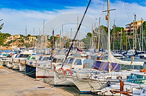 Spain Majorca, boats at harbor of Porto Christo