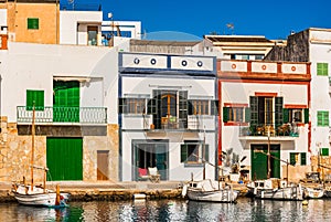 Spain Majorca, colorful mediterranean houses at old fishing village