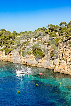Spain Majorca island, beautiful beach bay Cala Pi, Mediterranean Sea