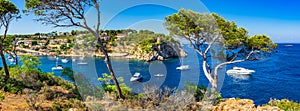 Spain Majorca Panorama of bay with boats in Portals Vells photo