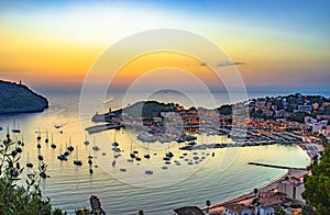 Spain Majorca Port de Soller at sunset