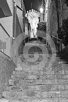 Spain Majorca, view of medieval fort watch tower in Capdepera at nicht