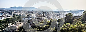 Spain, Malaga, Plaza de Toros, AERIAL VIEW OF BUILDINGS IN CITY AT NIGHT