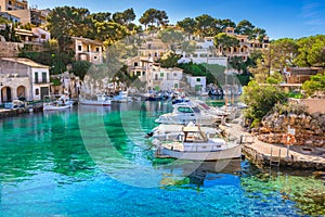 Spain Mallorca, idyllic old fishing village harbor port of Cala Figuera