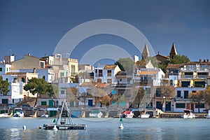 SPAIN., MALLORCA. A quiet winter day in the harbour of Porto Colom