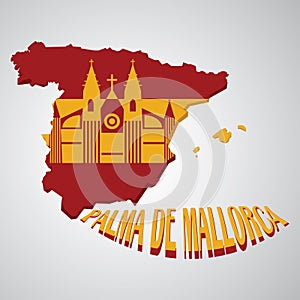 spain map with cathedral of palma de mallorca. Vector illustration decorative design