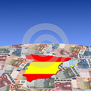 Spain map flag on euros