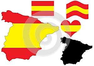 Spain map with flag and heart