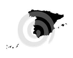 Spain Map. Spanish Country Map. Black and White Spaniard National Nation Geography Outline Border Boundary Territory Shape Vector photo