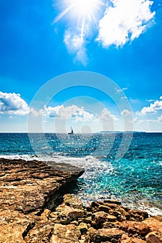 Spain Mediterranean Sea Coast with Sailing Boat