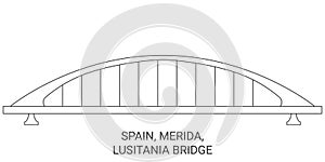 Spain, Merida, Lusitania Bridge travel landmark vector illustration