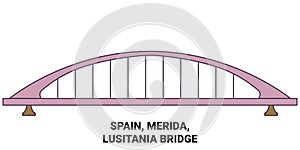 Spain, Merida, Lusitania Bridge travel landmark vector illustration