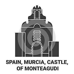 Spain, Murcia, Castle, Of Monteagudi travel landmark vector illustration