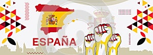 Map of Spain with typography red yellow color theme. photo