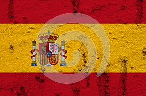 Spain National Flag On Grunge Wall Background