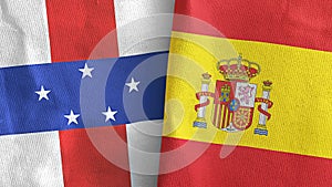Spain and Netherlands Antilles two flags textile cloth 3D rendering